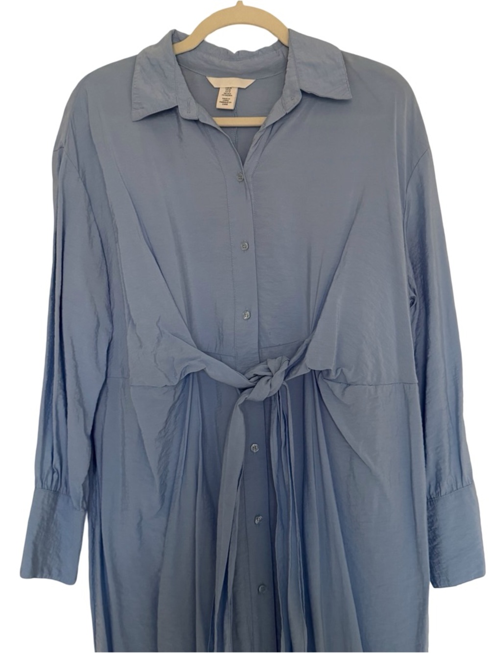 H&M Light Blue Tie Front Shirt Dress Maxi XS - Picture 3 of 7